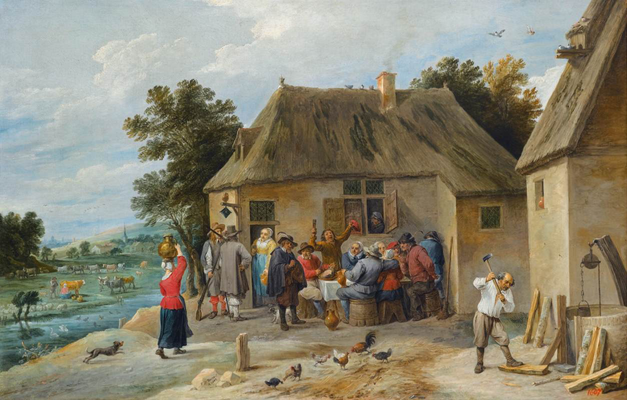 countryside inn with revellers